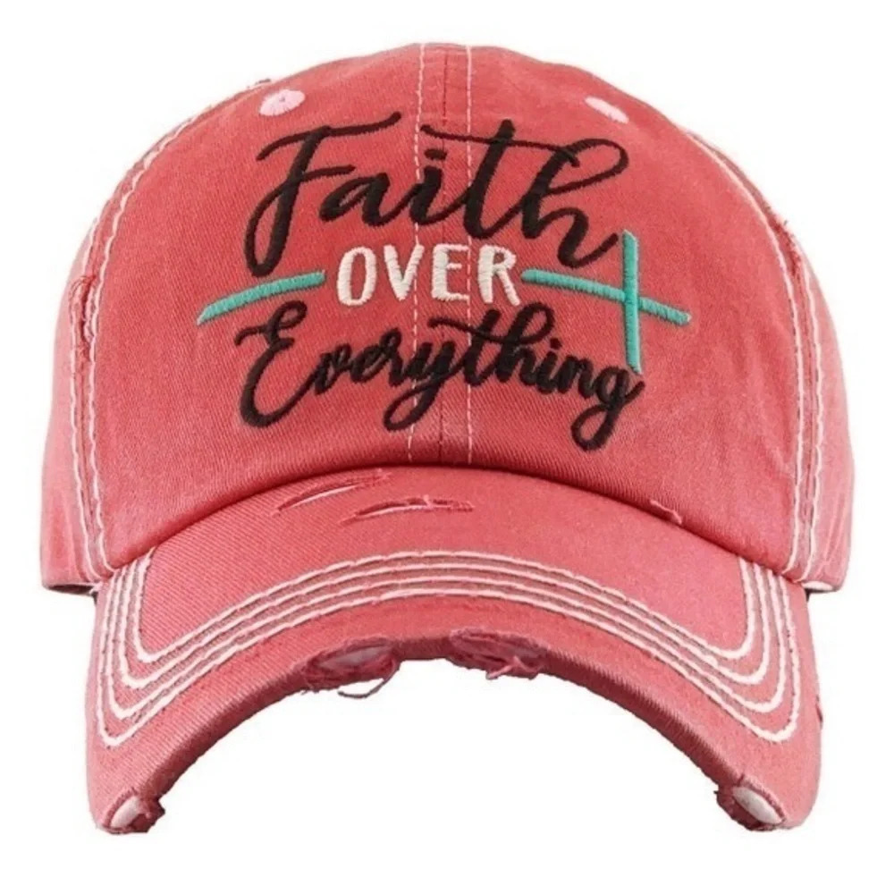 NWT boutique Vintage inspired Distressed "Faith Over Everything"